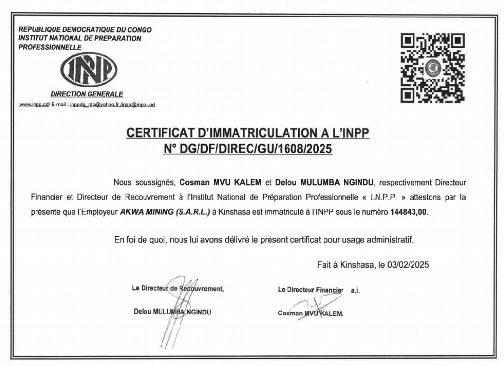 INPP Certificate